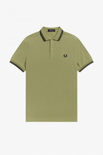 Olive Green Fred Perry M3600 Men's Polo Shirts | PH 1438ILHS